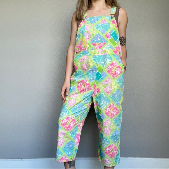 Vintage Lilly Pulitzer Women’s Multicolored Floral Cotton Summer Overalls Sz 8 - Picture 9 of 12